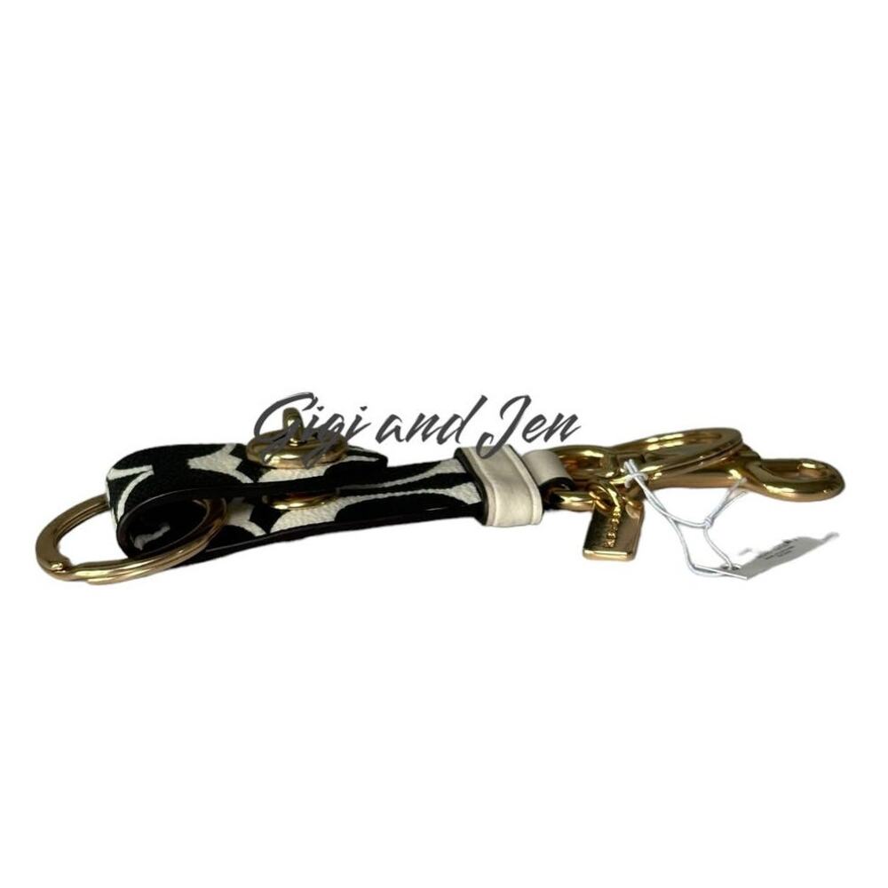 Coach Trigger Snap Bag Charm In Signature Keychain Canvas Gold/Black Chalk Multi - Picture 4 of 6